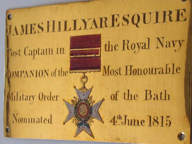 An Historic English Westminster Abbey Stall Plate of Admiral Sir James Hillyar, Knight Commander of the Order of the Bath, June 4, 1815.